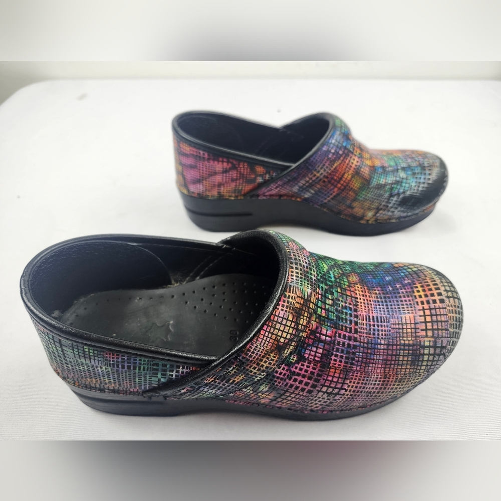 Dansko Multicolor Grid-Pattern Clogs - Picture 2 of 9